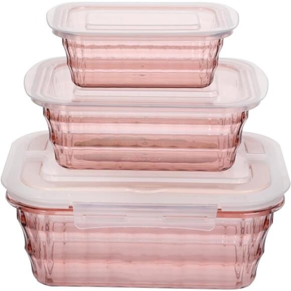 Food Storage Containers Set of 3 Meal Prep Salad Bowls BPA Free Pink To Go - Picture 1 of 7